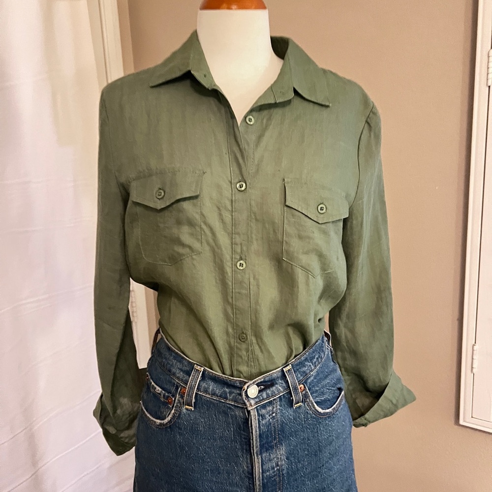 Olive Green Button Down Shirt for Women